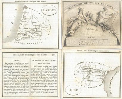 Vers 1830 - GÉOGRAPHIE HISTORIQUE DES DAMES Petit boîtier cartonné de couleur bordeaux...