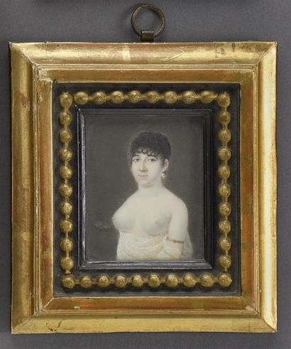 MINIATURES Ecole FRANCAISE du XIXe siècle Portrait de femme vêtue à l'antique, la...