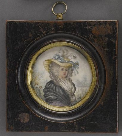 MINIATURES Ecole du XIXe siècle Portrait de Marie-Antoinette Miniature sur ivoire...