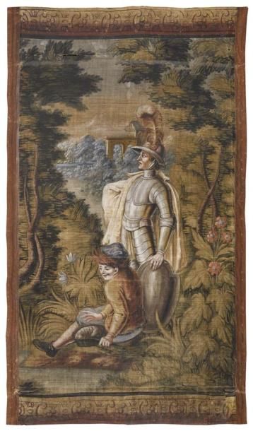 Tapis - Tapisseries Ecole FRANCAISE du XVIIIe siècle Homme en armure et son serviteur...