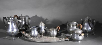 ORFEVRERIE ERCUIS Service à thé et café en métal argenté, anses en bois, comprenant...