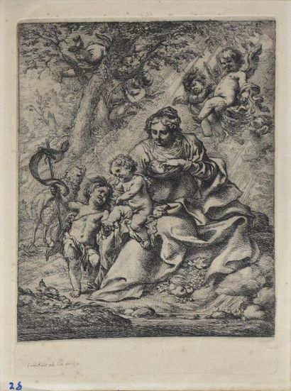 ESTAMPES Simone CANTARINI (1612 - 1648) La Sainte Famille avec saint Jérôme. Bellini...