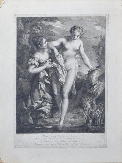 ESTAMPES Laurent CARS (1699-1771) Femme au bain Eau-forte d'après Le Moyne Epreuve...