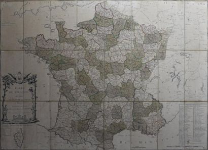 ESTAMPES CARTOGRAPHIE. Carte portative de France divisée en ses 83 Départements et...