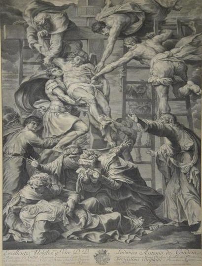 ESTAMPES D'après Nicolas DORIGNY (1658-1746) Déposition du Christ. Gravure. XVIIIe...