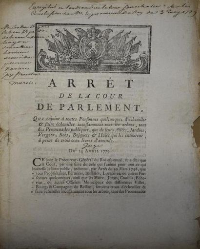ESTAMPES FRANCE. XVIIIe siècle Arrêts de la Cour du Parlement Arrêts du 24 avril...