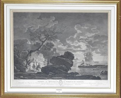 Amériques Esquimo D'après Joseph VERNET (1714-1789) Port de mer Gravure de Cathelin,...