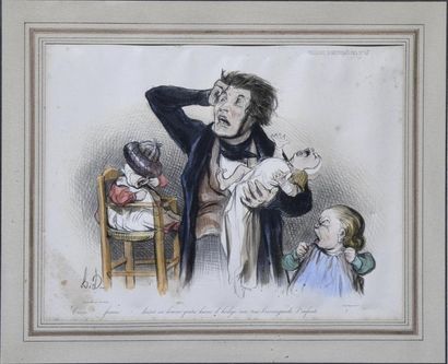 ESTAMPES Honoré DAUMIER (1808 - 1879) - Grrr !... femme. ! laisser un homme quatre...