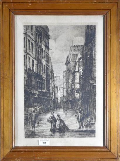ESTAMPES Lucien GAUTIER (1850 - 1925) Rue Galande à Paris. Eau-forte H. 41,5 cm L....