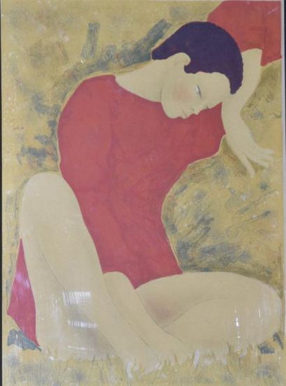 ESTAMPES Alain BONNEFOIT (Né en 1937) Etude de femme. Lithographie en couleurs. Epreuve...