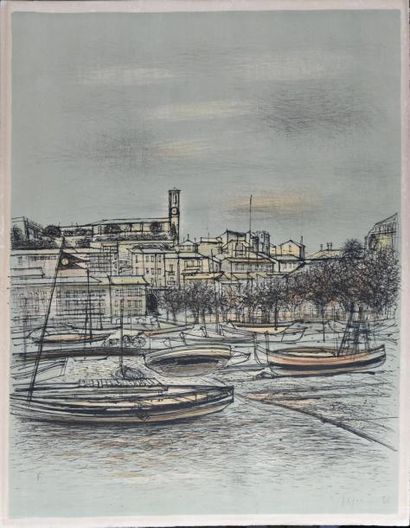 ESTAMPES Jean CARZOU (1907-2000) 
Le port de Cannes, 1960. Lithographie en couleurs....