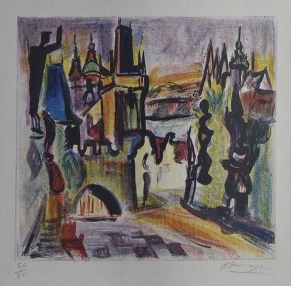 ESTAMPES François DESNOYER (1894-1972) Vue d'une ville imaginaire Lithographie en...