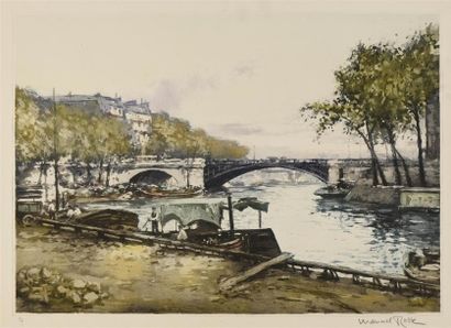 ESTAMPES Manuel ROBBE (1872-1936) Paris, vue des quais Aquatinte en couleurs. Belle...