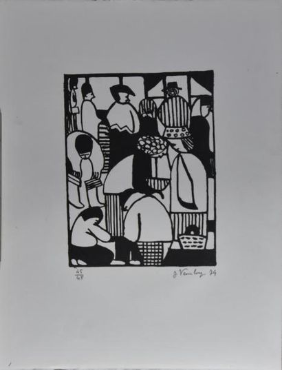 ESTAMPES Joannès VEIMBERG (1918-1982) Scène de marché, 1974 Bois gravé sur papier,...