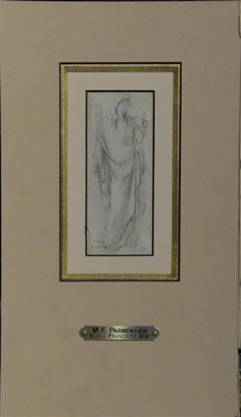 Dessins - Oeuvres sur papier M.F. PARMENTIER (XIXe siècle) Vierge à l'Enfant Fusain,...