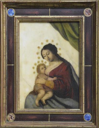 TABLEAUX ANCIENS Dans le goût du XVIIe siècle
Vierge allaitant
Huile sur marbre
H....