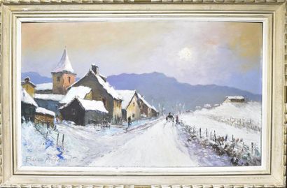Art moderne et contemporain REGIS BERARD Paysage de neige Huile sur isorel signée...
