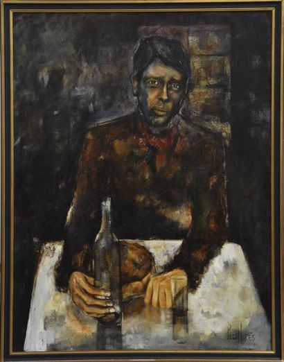 Art moderne et contemporain BRES-PÉGUY (né en 1938) Portrait de Brel Huile sur toile...