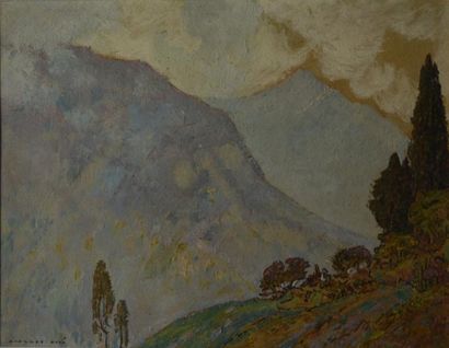 José MINGRET (1880-1969) Paysage de montagne
Huile sur carton, signée en bas à gauche
H....