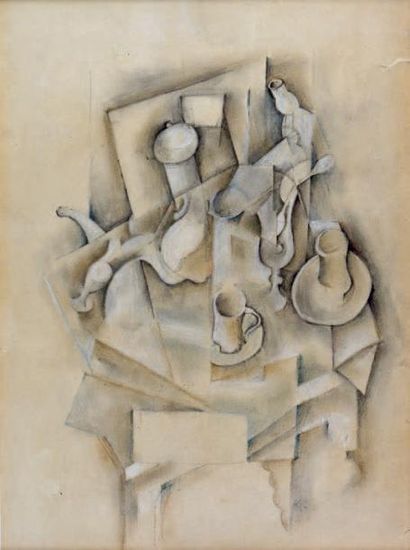 Albert COSTE (1896-1985) Intérieur cubiste
Dessin à la mine de plomb, aux crayons...