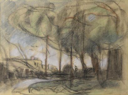 Pierre COMBET-DESCOMBES (1885-1966) Paysage aux grands arbres
Pastel, fusain et rehauts...