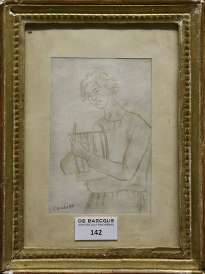 Othon COUBINE (1883-1969) Jeune homme à la lyre
Dessin à la mine de plomb, signé...