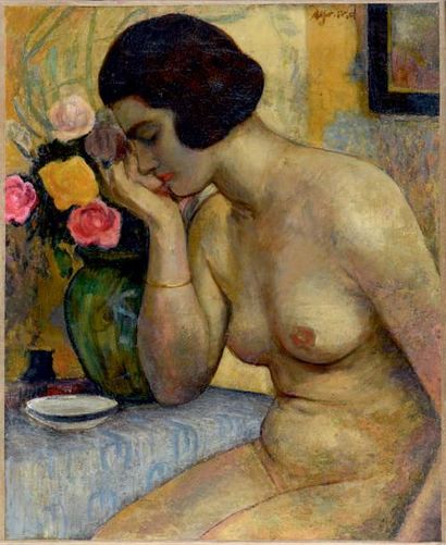 Marc AYNARD (1898-1983) Nu au bouquet de roses
Huile sur toile, signée en haut à...