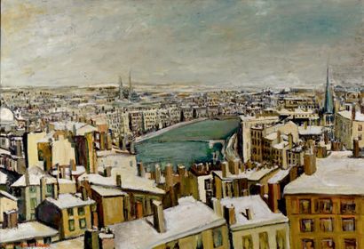 Georges-Amélie RAVIER (1912-2000) Perspective sur la Saône et Lyon sous la neige
Huile...