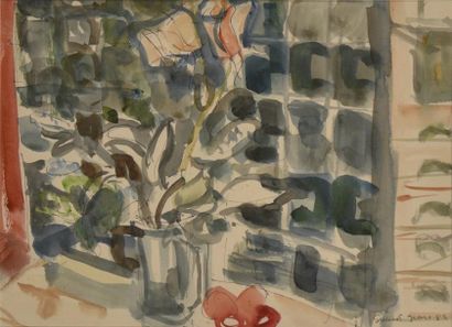 Marcel SAINT-JEAN (1914-1994) Fleurs devant la fenêtre, 1982
Aquarelle, signée et...