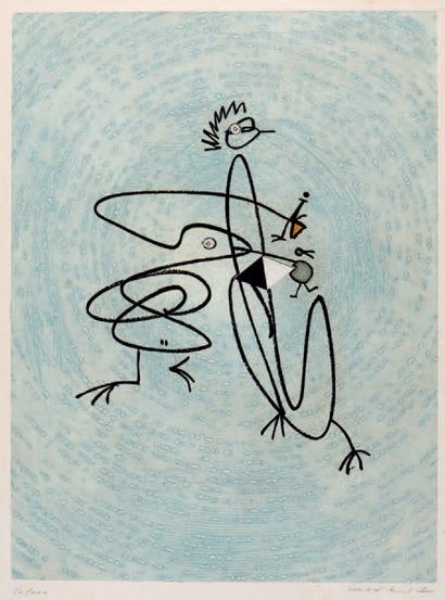 Max ERNST (1891-1976) Sans titre,1971
Eau forte, aquarelle et collage, signée en...