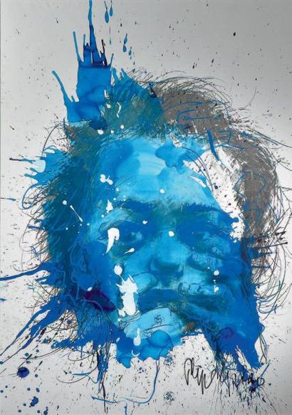 Philippe PASQUA (né en 1965) Portrait bleu
Technique mixte signée en bas à droite
H....