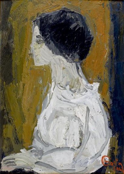 Micheline COLIN (1925-2017) Portrait de Nanou Lachièze-Rey, 1964
Huile sur carton,...