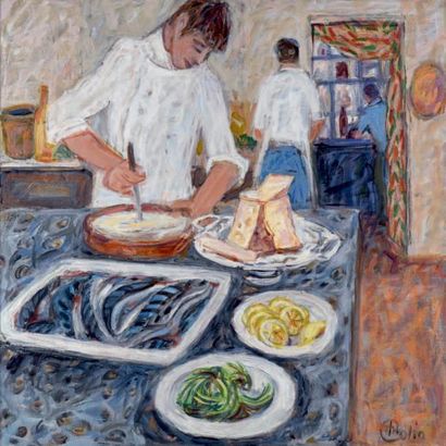 Micheline COLIN (1925-2017) En cuisine chez Léon de Lyon, 2001-2002
Huile sur toile,...