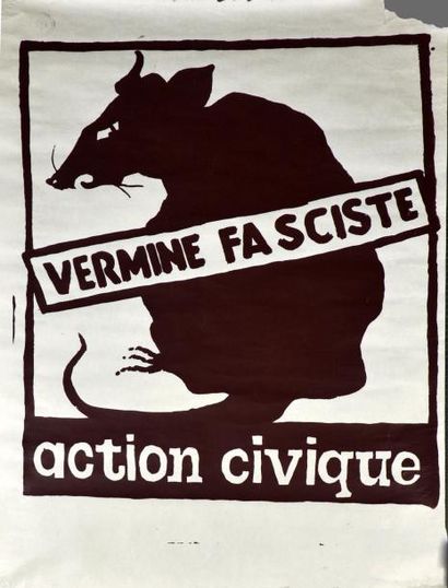 Mai 1968 Affiche, Vermine fasciste/Action civique
Sérigraphie en brun, portant le...