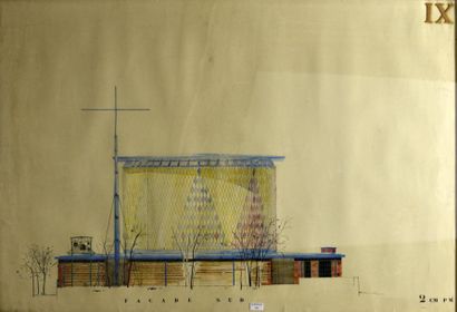 TRAVAIL DES ANNÉES 1960 Projet architectural pour une église
Dessin à l'encre (plume)...