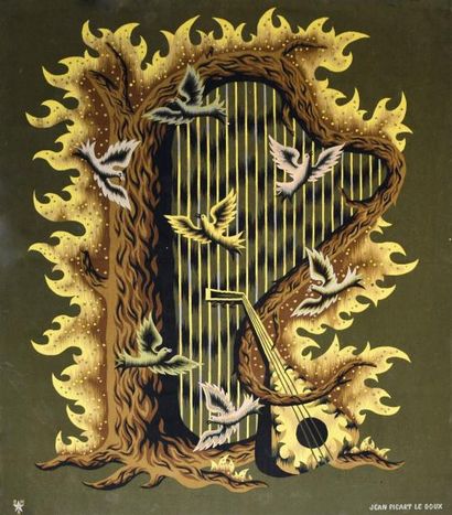 null Jean PICART LE DOUX (1902-1982) "La harpe des forêts" Tapisserie d'Aubusson,...