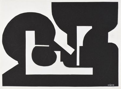 Ladislas KIJNO (1921-2012) Géométrie
Collage de papier découpé noir sur fond blanc,...