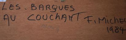 Fernand MICHEL (1913-1999) Barques au couchant, 1984
Marqueterie de zinc sur panneau,...