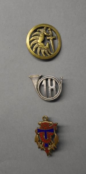 Armes - Décorations - Militaria FRANCE Lot de trois insignes Indo, dont 18e Chasseurs...