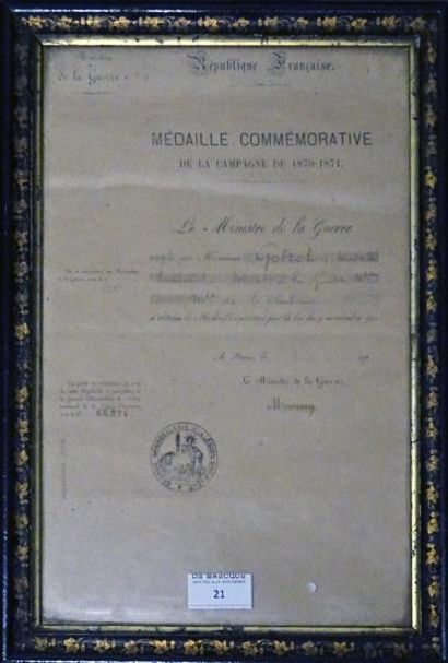 Armes - Décorations - Militaria FRANCE Diplôme de Médaille commémorative de la guerre...