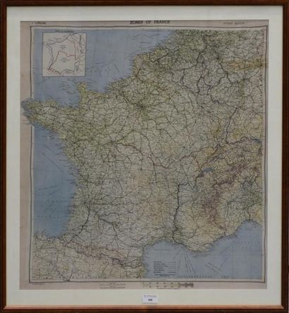 null Carte de France sur soie «Zones of France»utilisée par les parachutistes américains,...