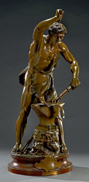Adrien GAUDEZ (1845-1902) Forgeron
Épreuve en bronze à patine brune, signé sur la...