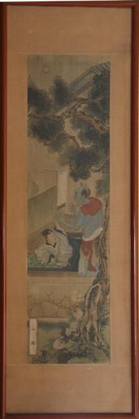 null CHINE - XIXe siècle Quatre encres et couleurs sur soie, représentant des scènes...