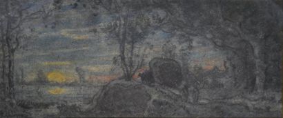 null François VERNAY (1821-1896) Paysage Fusain et pastel sur papier signée en bas...