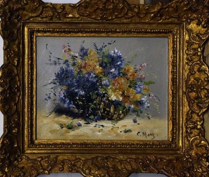 null Eugène Henri CAUCHOIS (1850-1911) Pannier de fleurs des champs Huile sur toile...