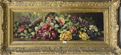 null Walter REEVES (XIXe-XXe siècle) Corbeille de roses Huile sur toile signée en...
