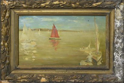 null Rudolf KONOPA (1864-1938) Le voilier rouge Huile sur toile, signée et datée...