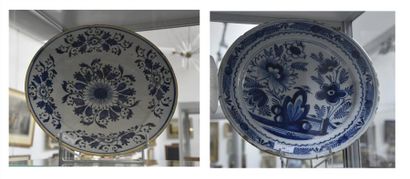 null DELFT Deux plats ronds creux en faïence à décor en camaïeu bleu XVIII et XIXe...
