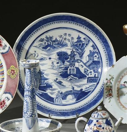 null CHINE - Fin XIXe siècle Plat rond en porcelaine à décor en bleu sous couverte...