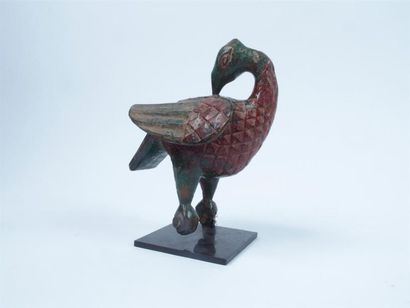 null Oiseau Yorouba Nigeria H. 16,5 cm AES Charmant oiseau Yorouba en bois polychrome...